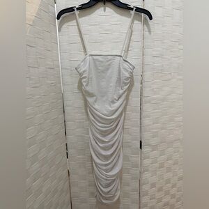 White Ruched Strap Dress